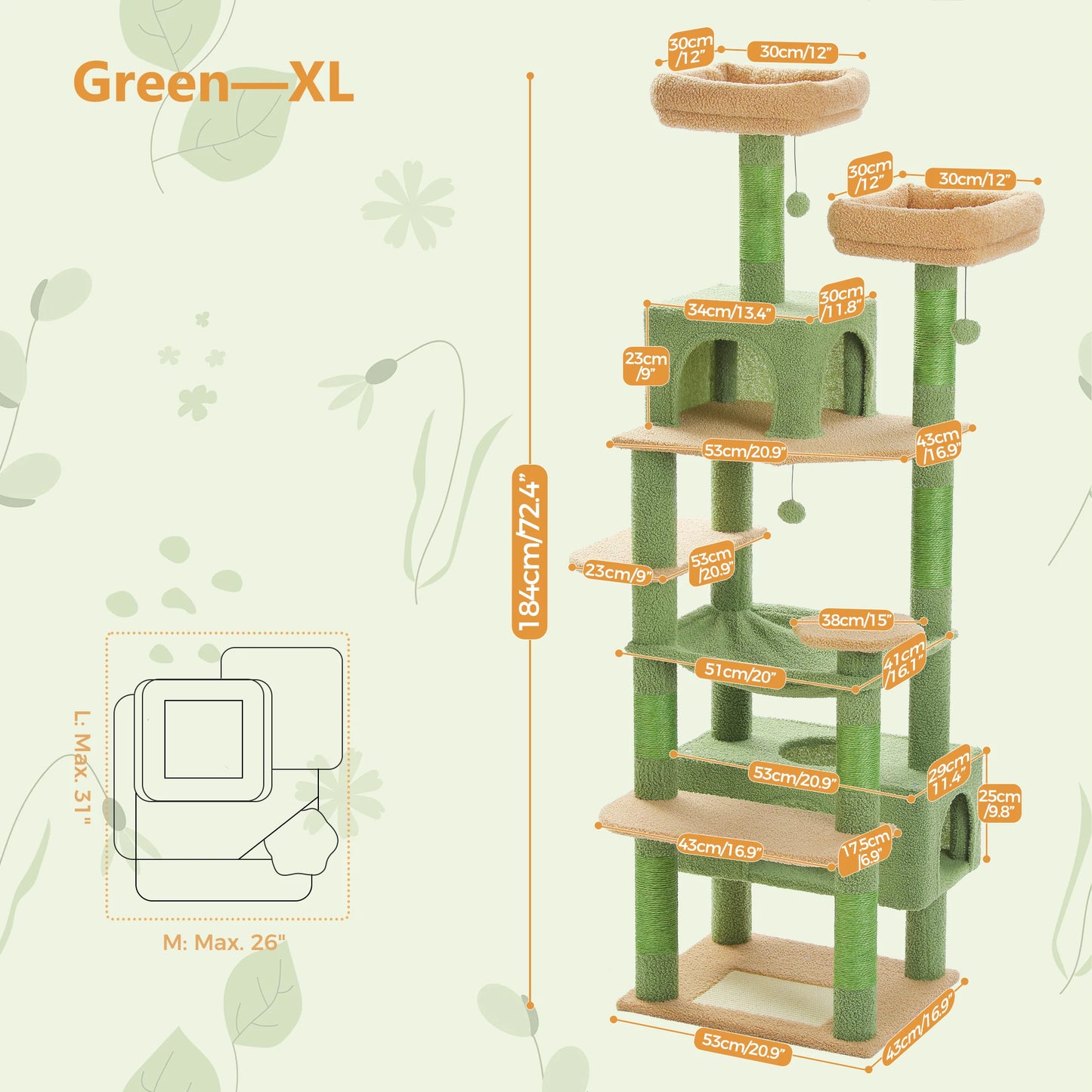 PETEPELACN Cat Tree Tower With Sisal Scratching Posts