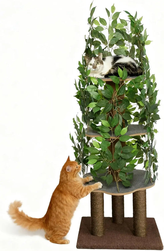 Stable Cat Tree With Leaves, Space Saving 4 Levels and Scratching Posts
