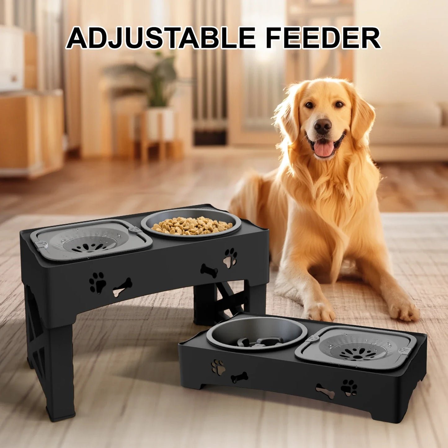 3 In 1 Pet Feeder With Height-Adjustable Slow Bowls System