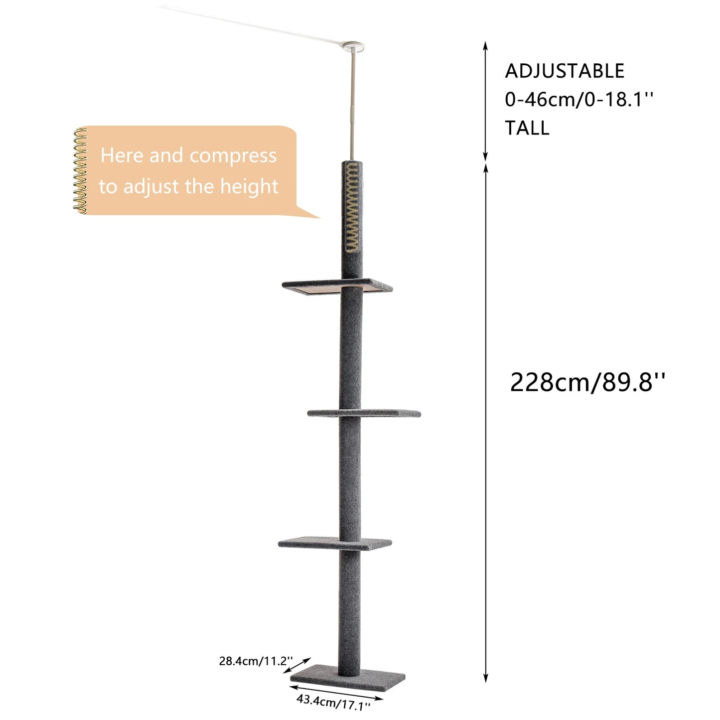 PEQULTICN Adjustable Height Cat Tree Floor to Ceiling Tower with Scratching Posts