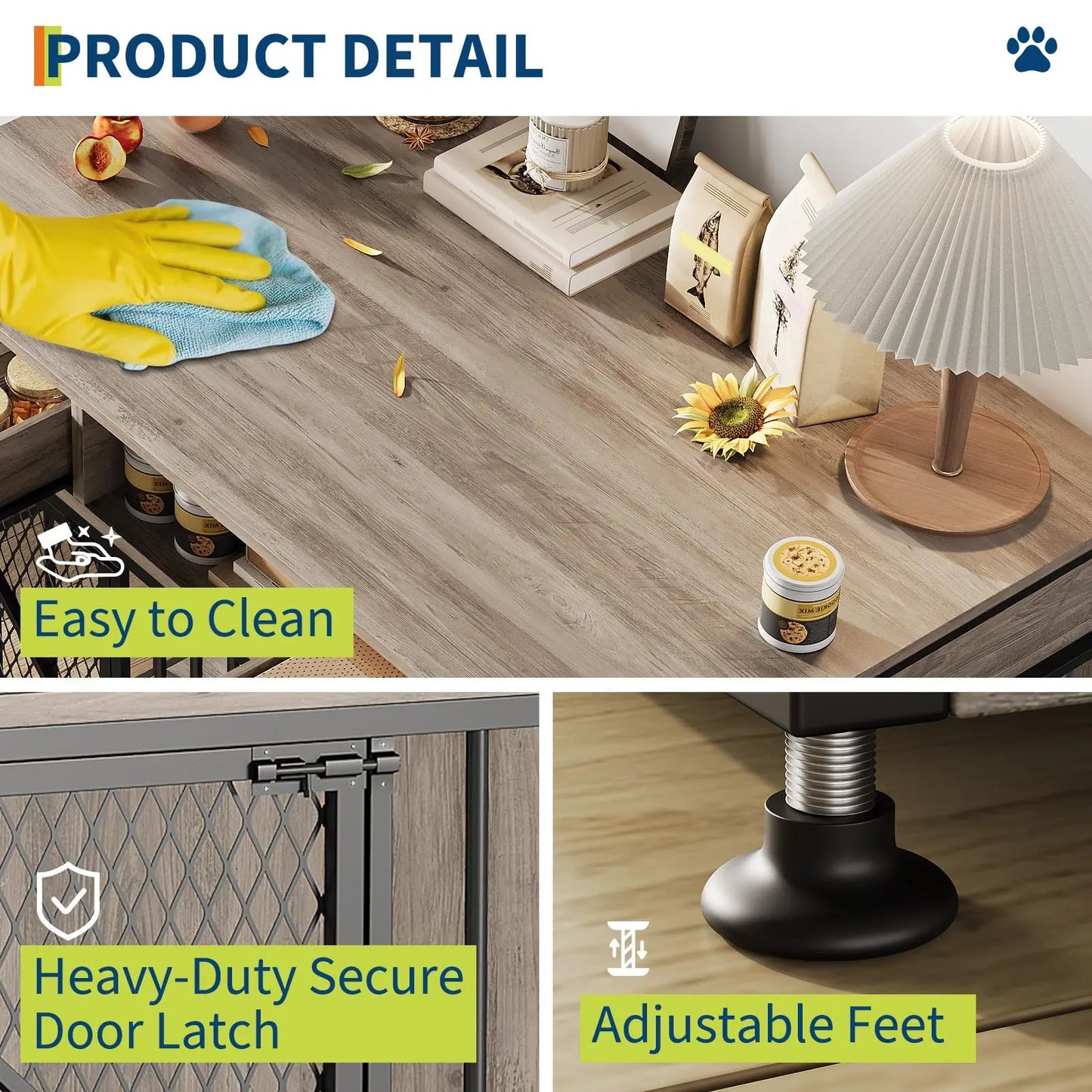 HiMISS Heavy Duty Dog Crate Furniture Kennel Table With Drawers