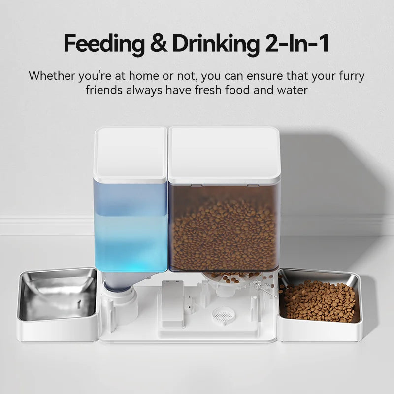 ROJECO 2In1 Automatic Pet Feeder and Water Fountain Kibble Dispenser for Cats