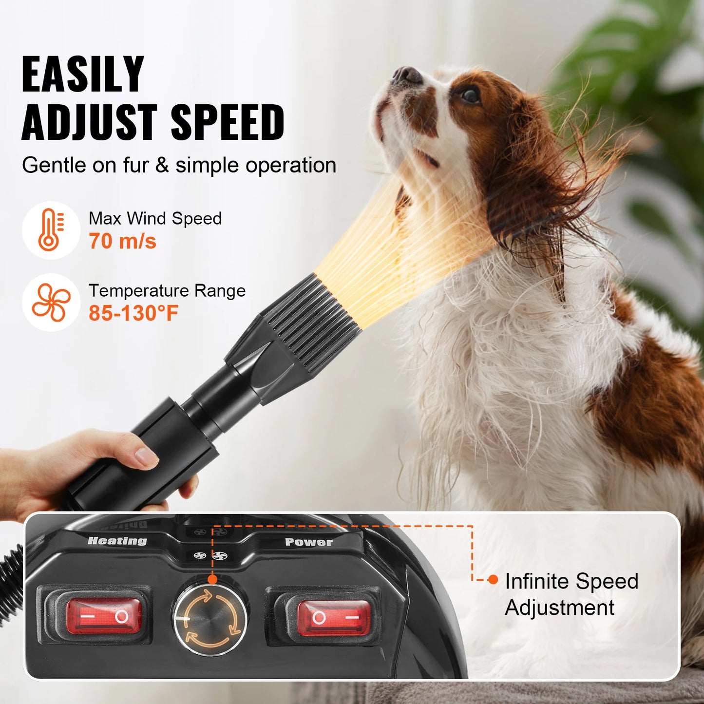 SucceBuy 2000W Dog Dryer With Adjustable Speed and Nozzles