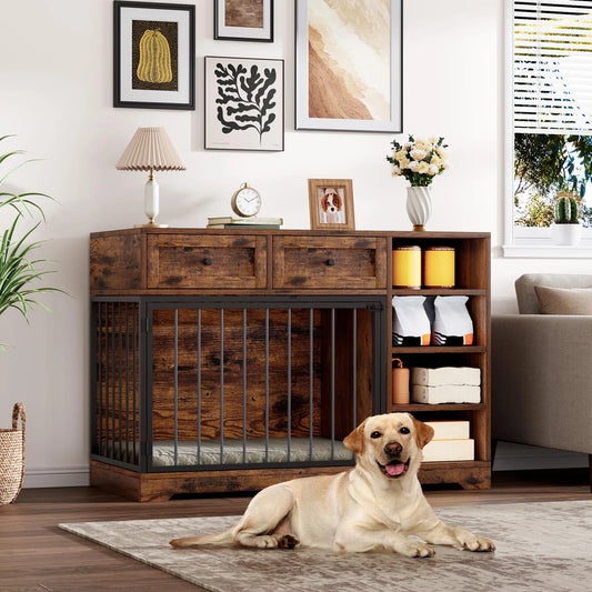 HiMISSDog Dog Crate Furniture TV Stand With Drawers And Shelves