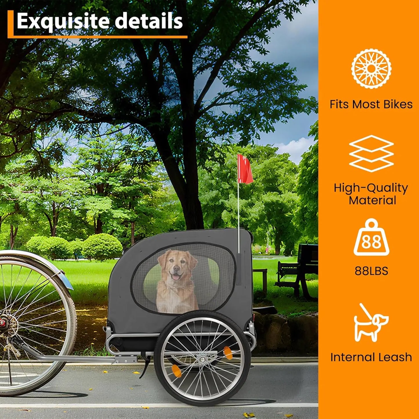 HiMISS Steel Dog Bike Trailer Folding With Universal Coupler