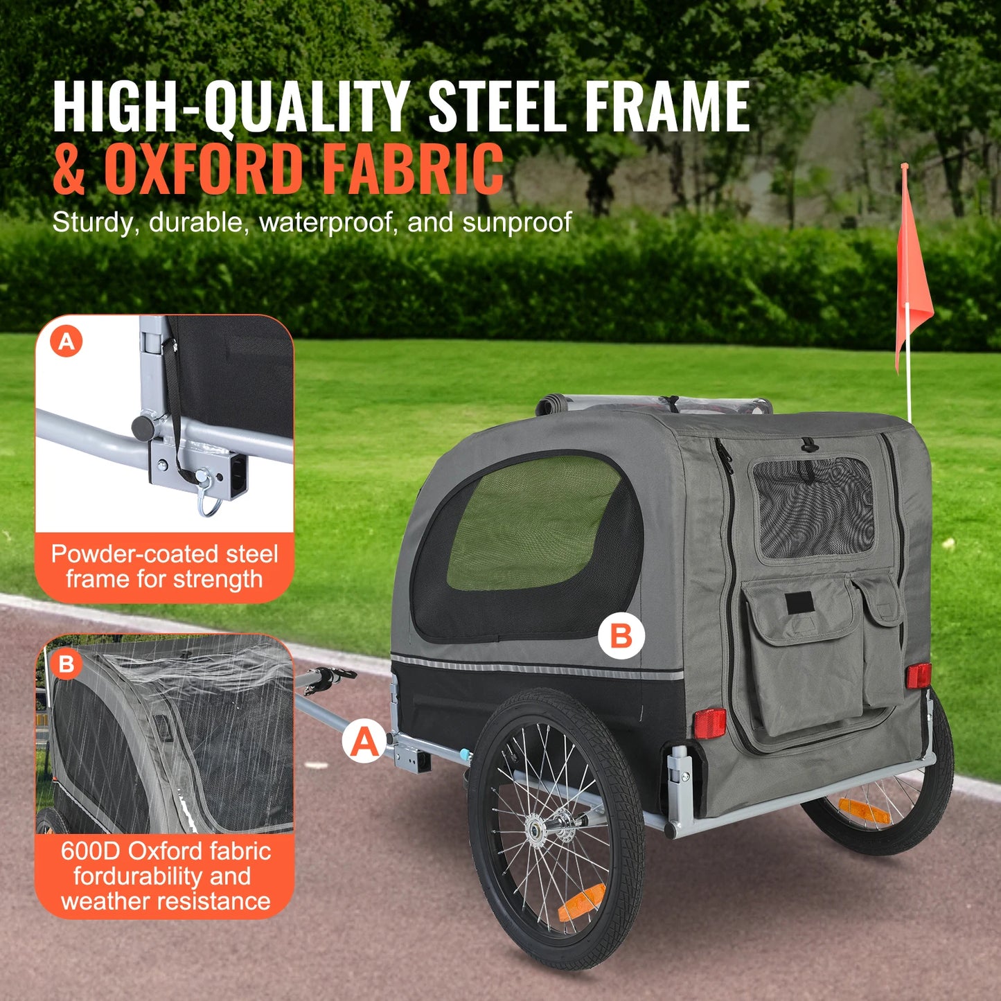 SucceBuy Dog Bike Trailer Carrier With Wheels Reflectors Collapsible Flag