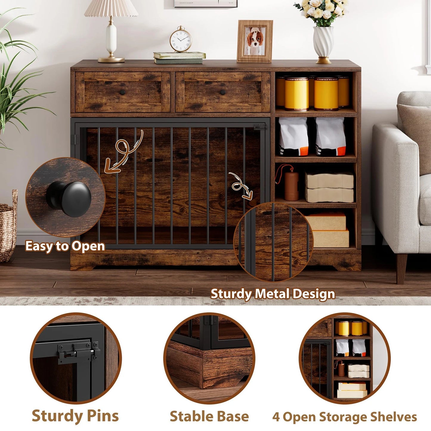 HiMISSDog Dog Crate Furniture TV Stand With Drawers And Shelves