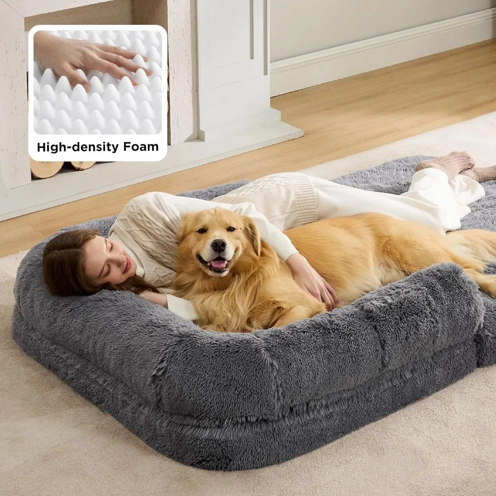 DAFIFY Foldable Portable Human Dog Bed 2 In 1 Bolster