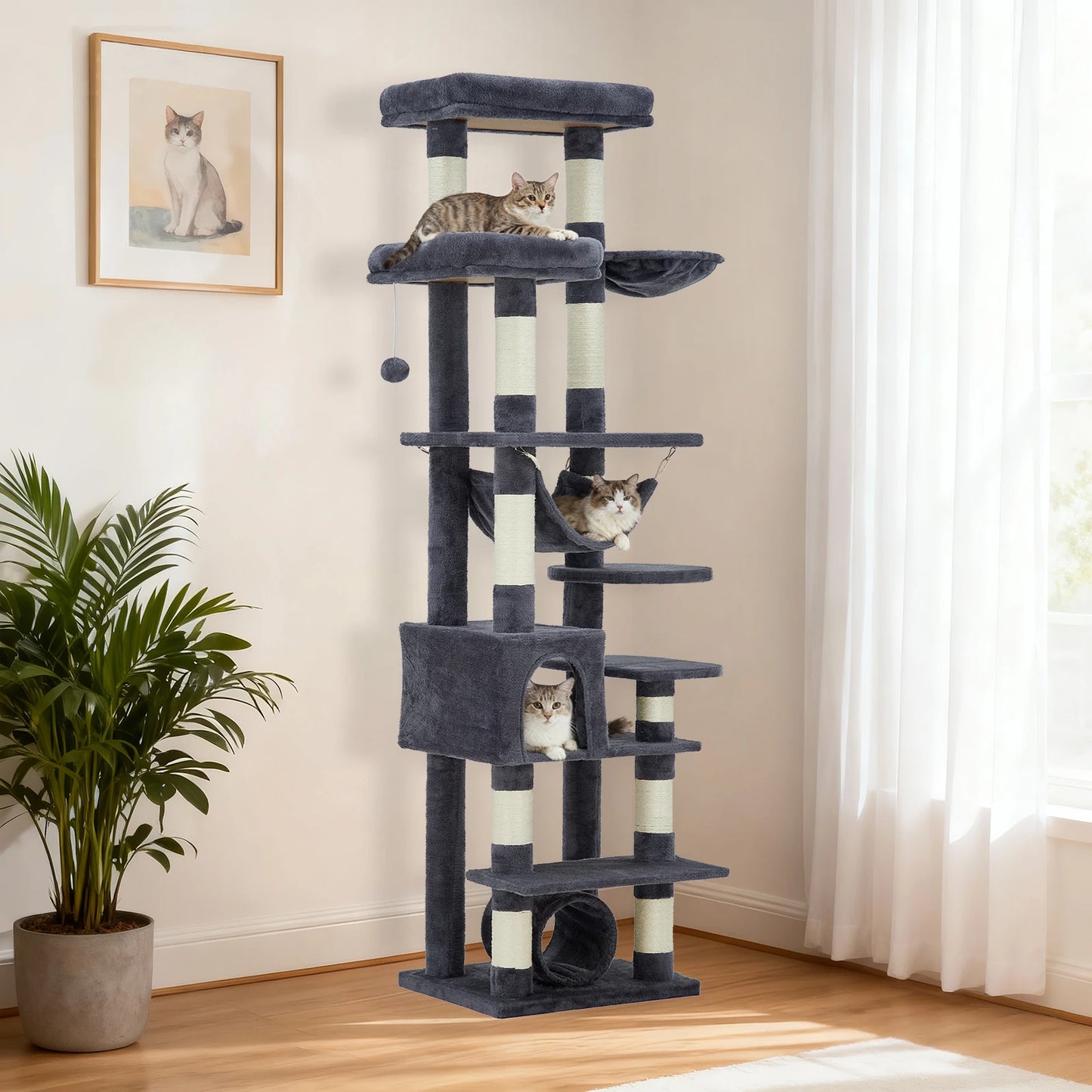 HiMISSCN Multi Level Cat Tree Tower With Scratching Posts Hammock