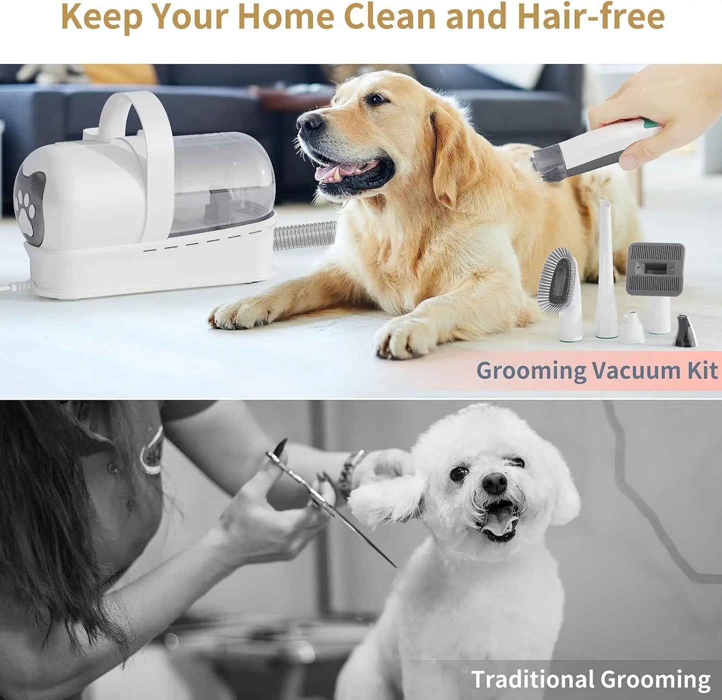 Pet Grooming Vacuum Kit With Clipper Nail Grinder 6 Tools