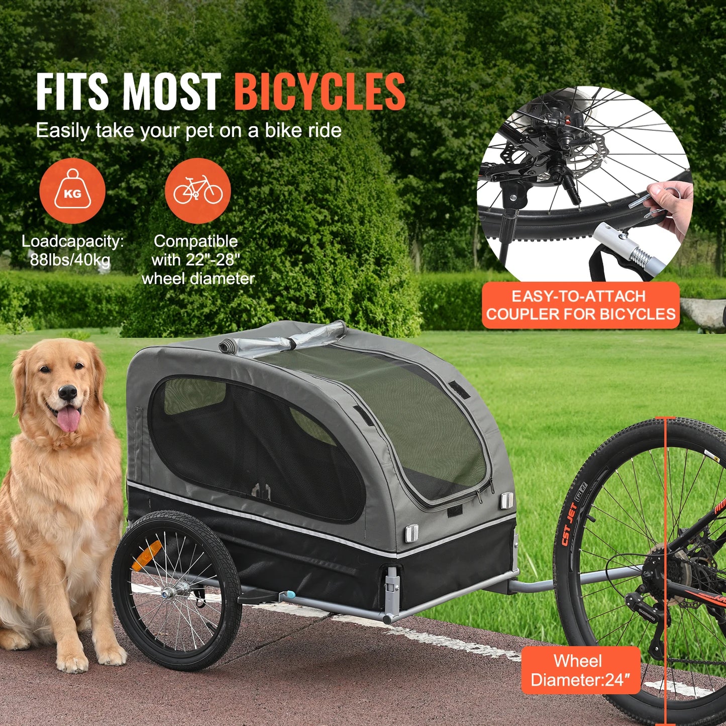SucceBuy Dog Bike Trailer Carrier With Wheels Reflectors Collapsible Flag