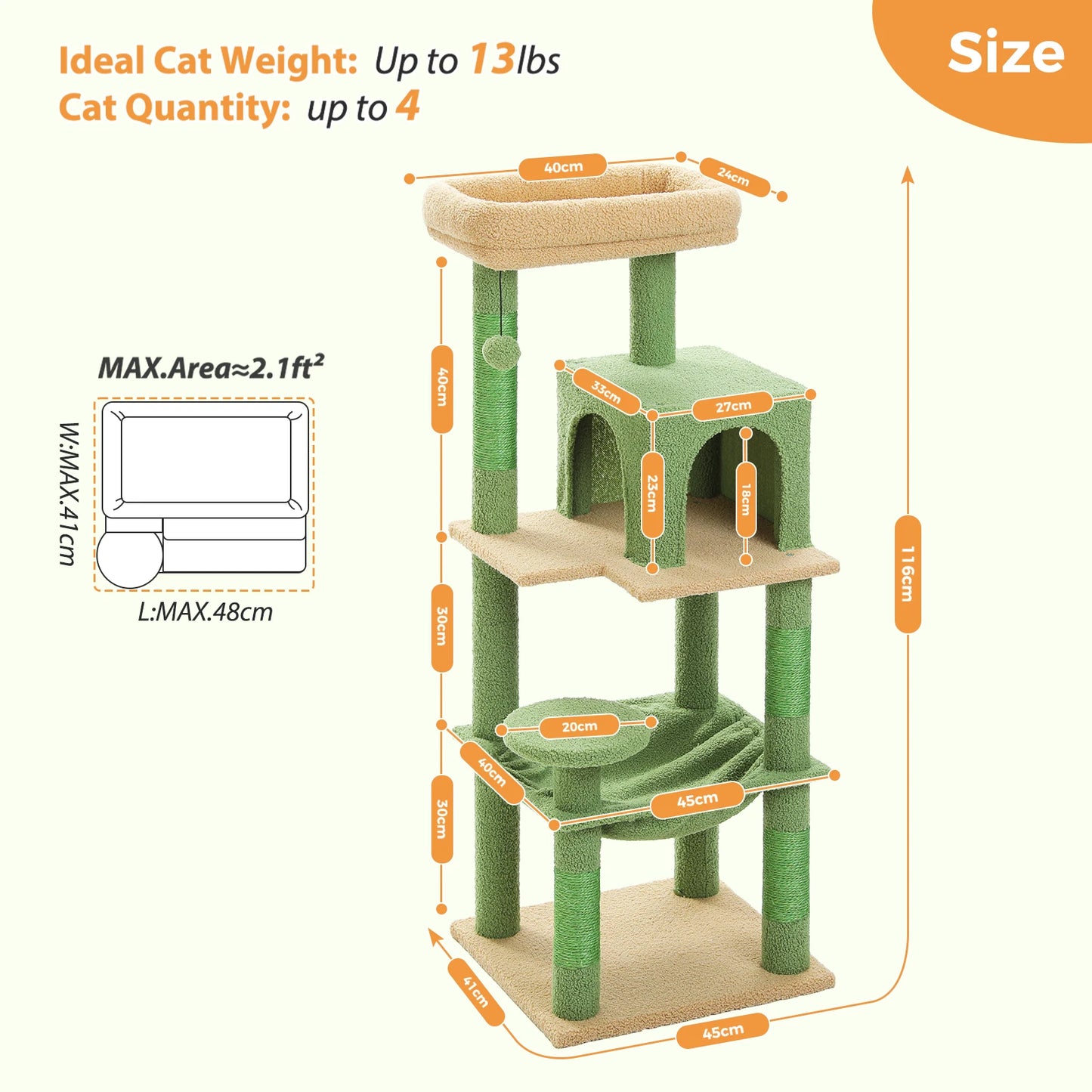 PETEPELACN Cat Tree Indoor Five Level Tower With Metal Frame