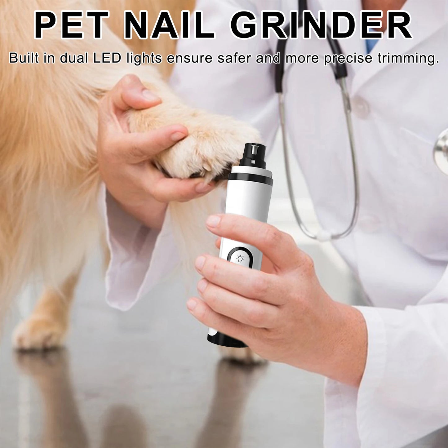 APWIKOGER Electric Pet Nail Grinder Rechargeable Trimmer With 2 Led Lights