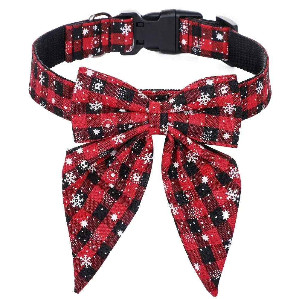 YOUSECN Cotton Snowflake Bow Dog Collar for Pets and Dogs