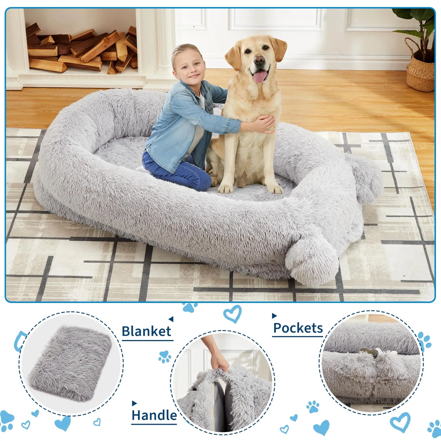 HiMISSCN Memory Foam Dog Bed With Removable Cover And Blanket