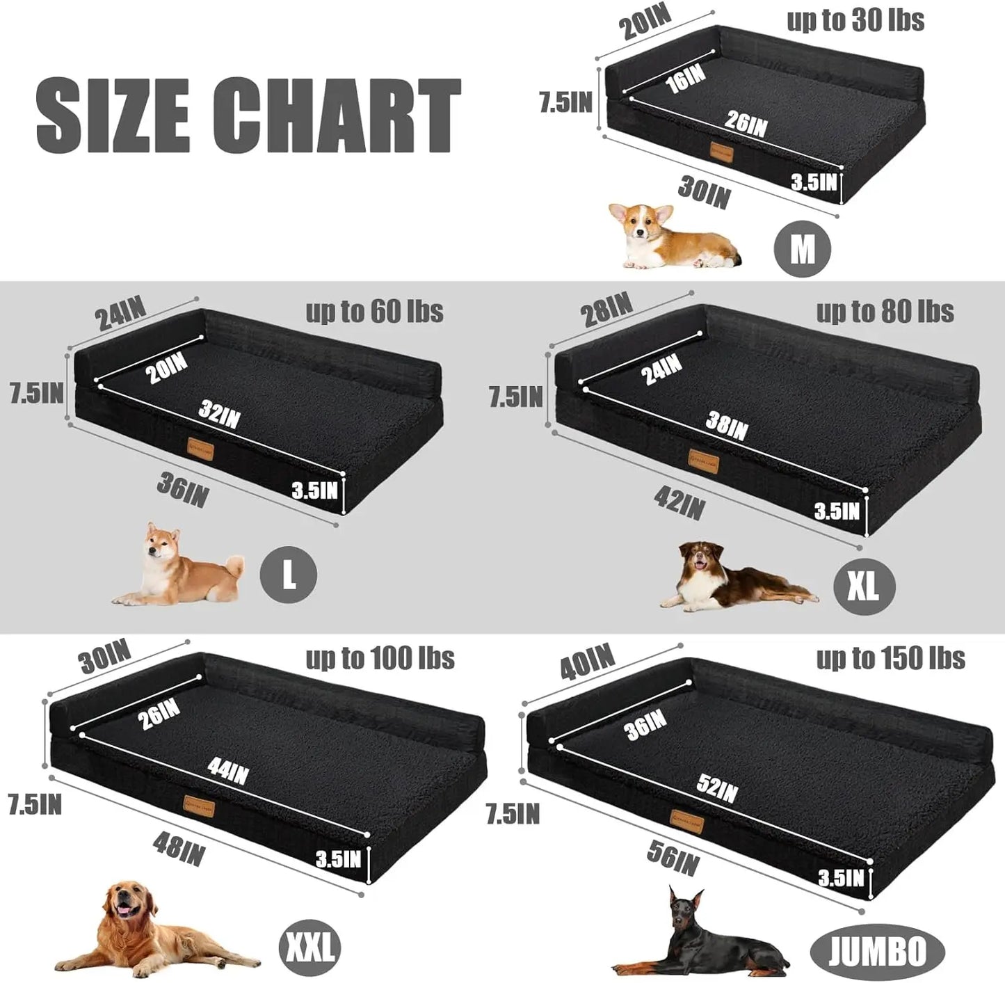 Orthopedic Dog Bed With Waterproof Bolster Washable Cover Non-Slip Bottom