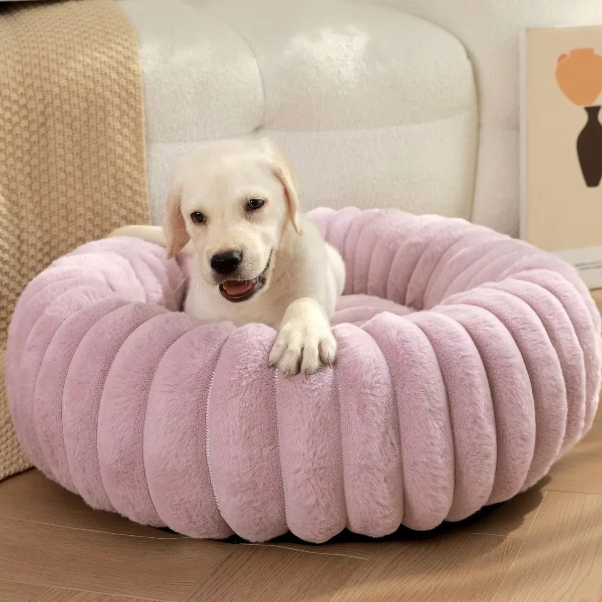 Round Plush Pet Bed For Dogs And Cats Winter Warm Cozy