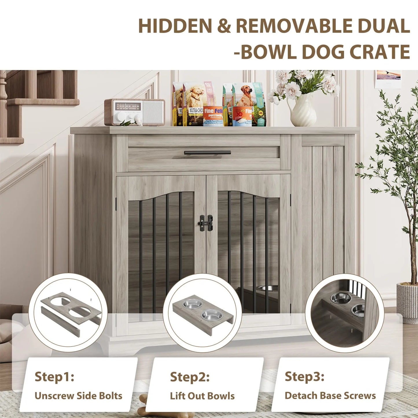 HiMISS Furniture Style Heavy Duty Wooden Dog Crate With Drawer