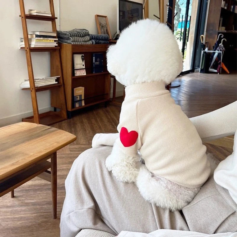 DOGGYZSTYLECN Winter Embroidered Heart Patch Shirt for Dogs
