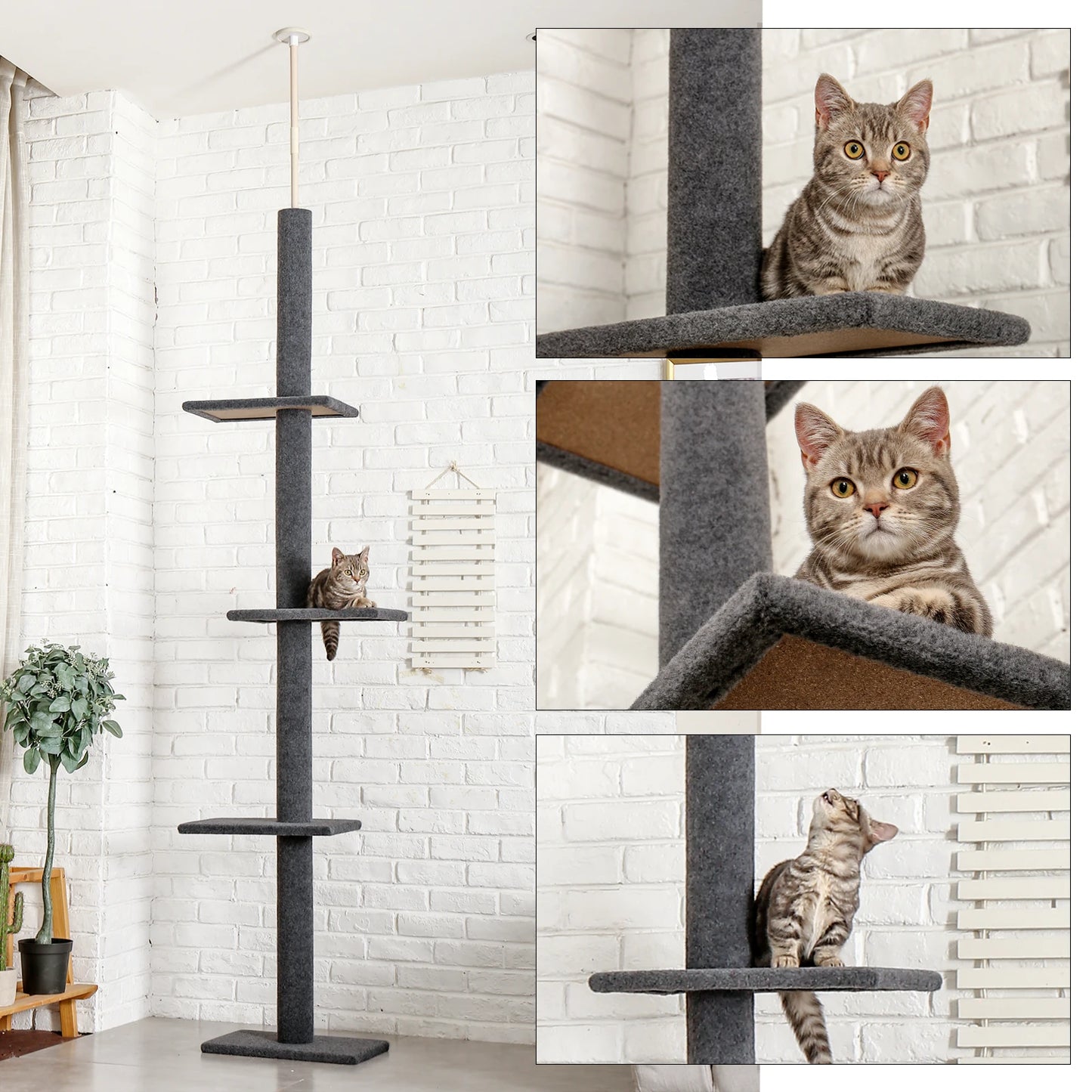 PEQULTICN Adjustable Height Cat Tree Floor to Ceiling Tower with Scratching Posts