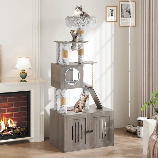 HiMISS Multi Level Cat Tree With Litter Box Capsule Nest