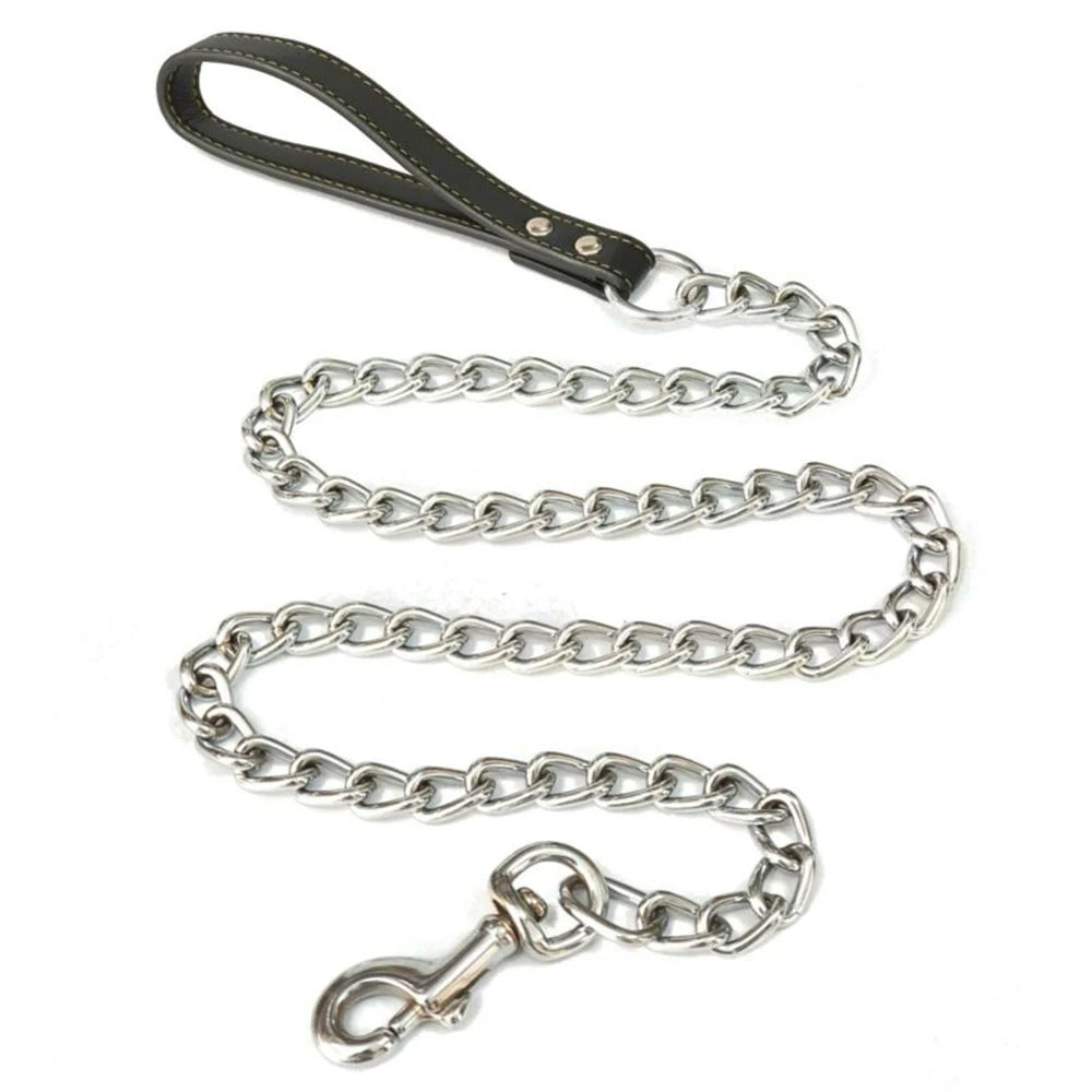 NONECN Metal Chain Dog Lead With Leather Handle
