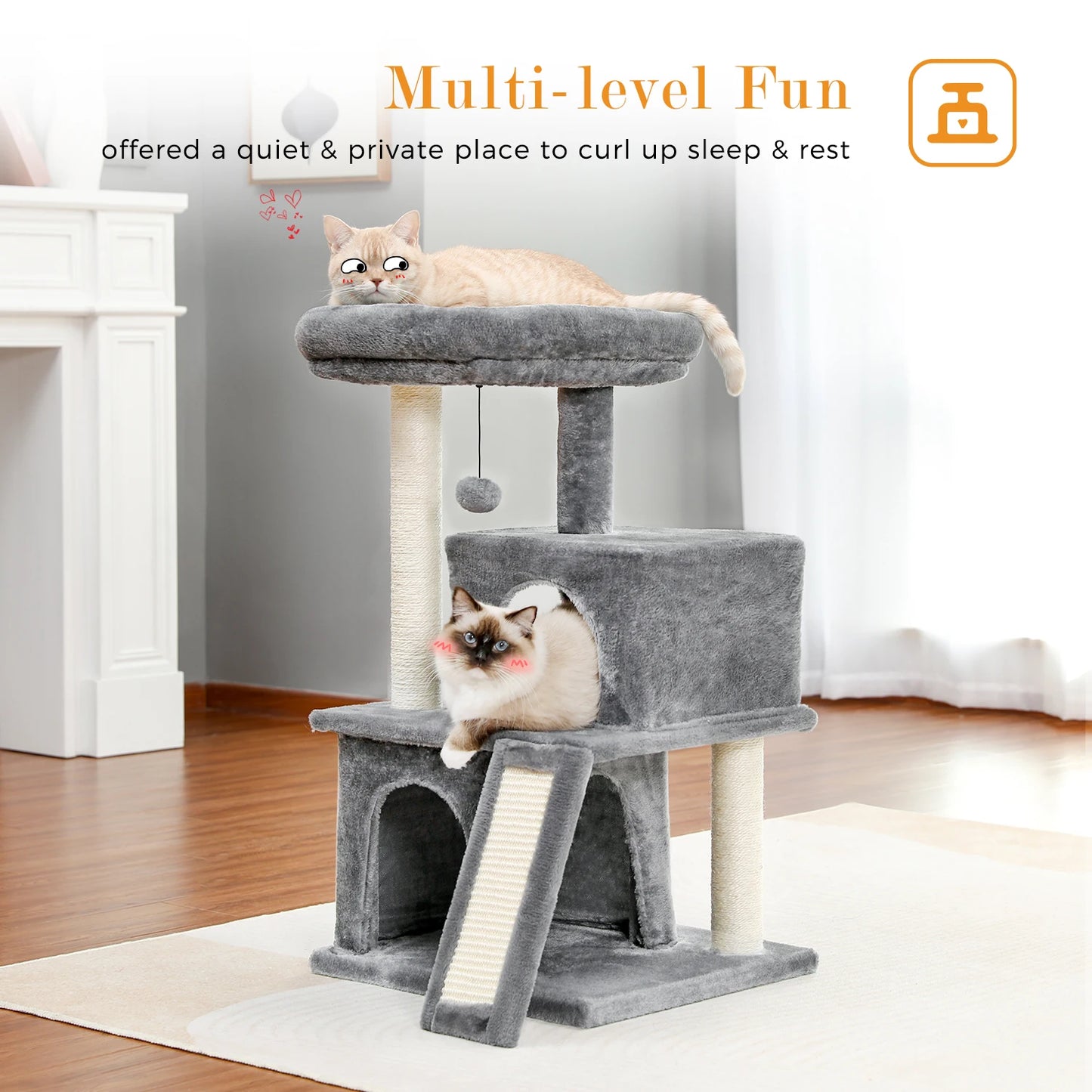 PAWZ Road Cat Tree Multilevel Tower With Double Condos Perch