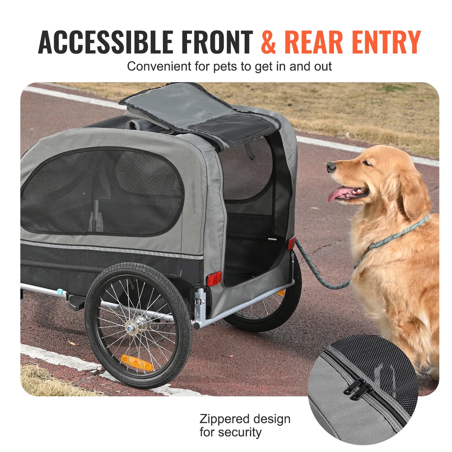 SucceBuy Dog Bike Trailer Carrier With Wheels Reflectors Collapsible Flag
