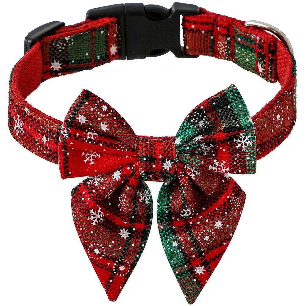 YOUSECN Cotton Snowflake Bow Dog Collar for Pets and Dogs