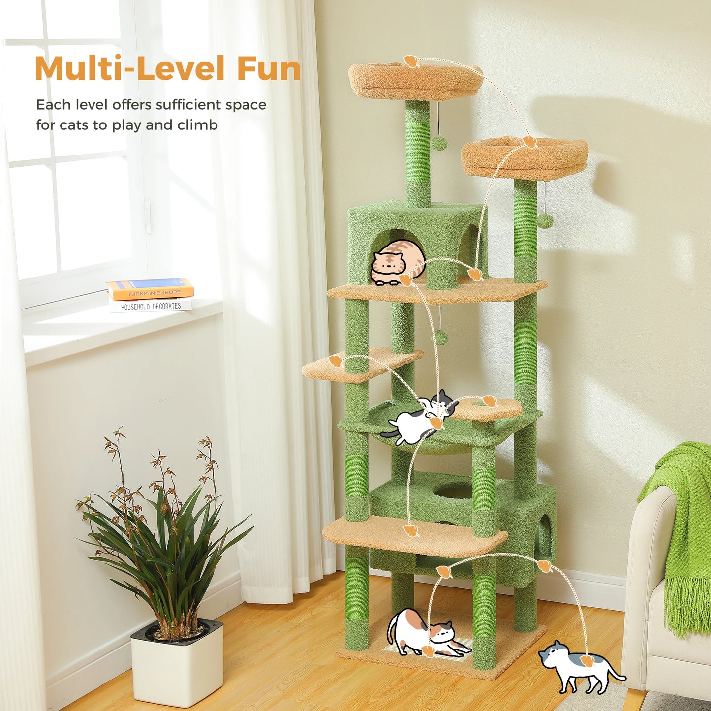 PETEPELACN Cat Tree Tower With Sisal Scratching Posts