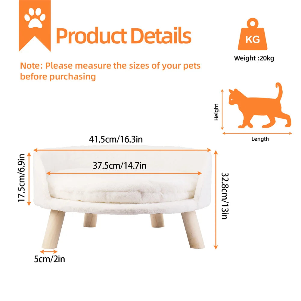 BORWARTC Pet Sofa Bed Elevated Plush Lounger For Dogs Cats