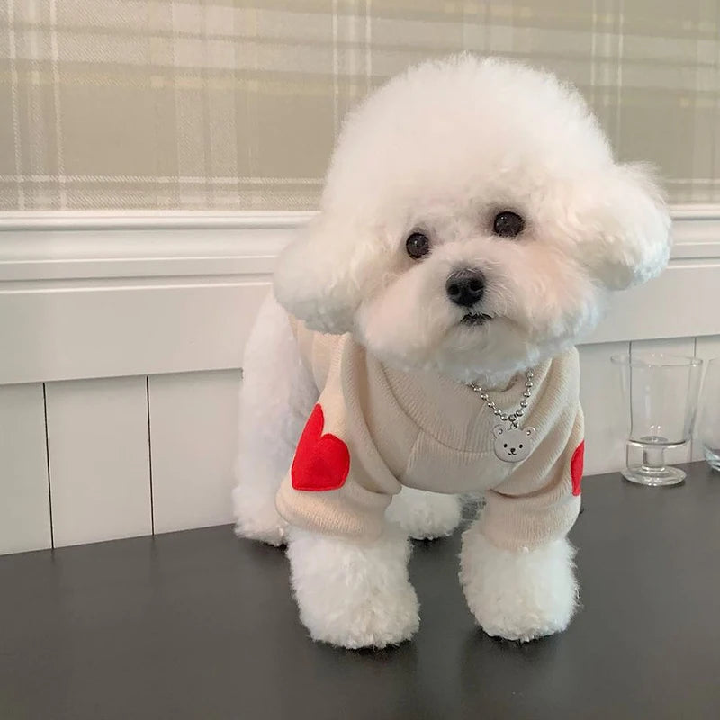 DOGGYZSTYLECN Winter Embroidered Heart Patch Shirt for Dogs