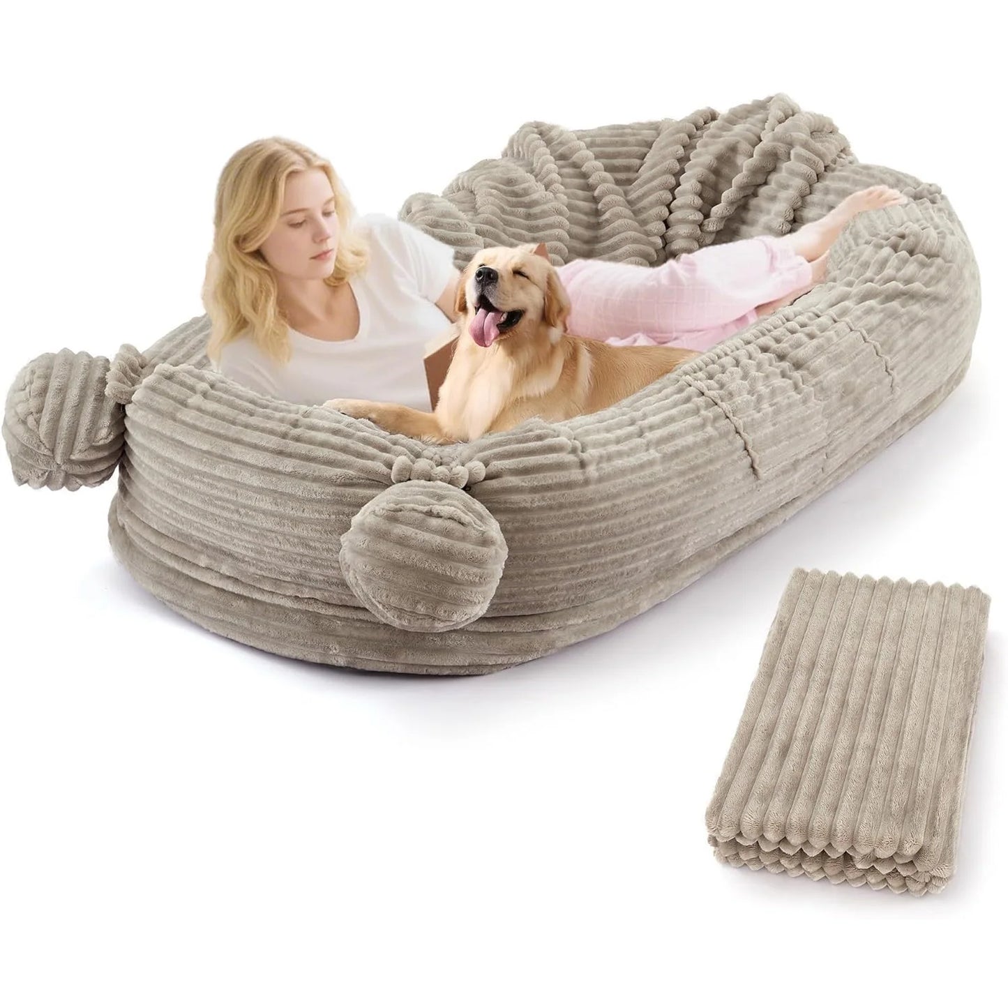 HiMISSCN Memory Foam Dog Bed With Removable Cover And Blanket