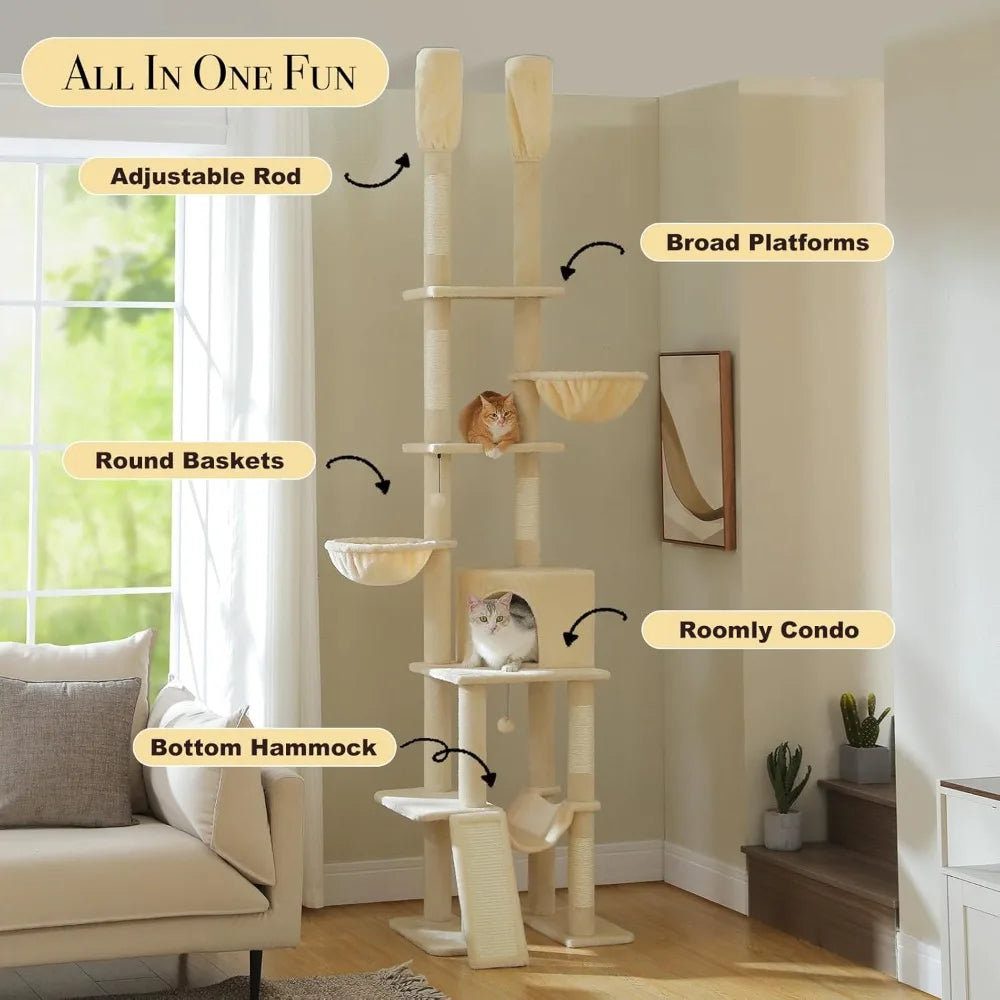NONECN Floor to Ceiling Cat Tree Tower Adjustable 7-Tier Structure