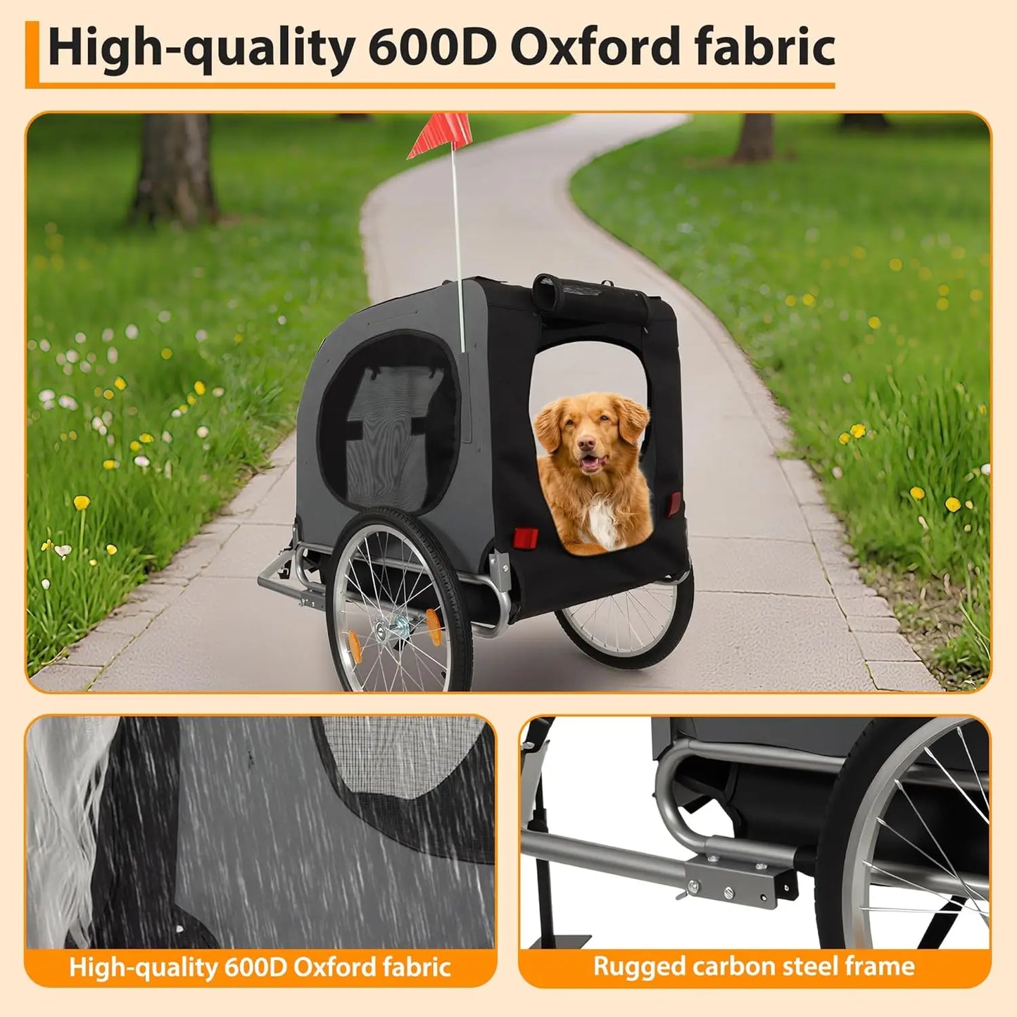 HiMISS Steel Dog Bike Trailer Folding With Universal Coupler