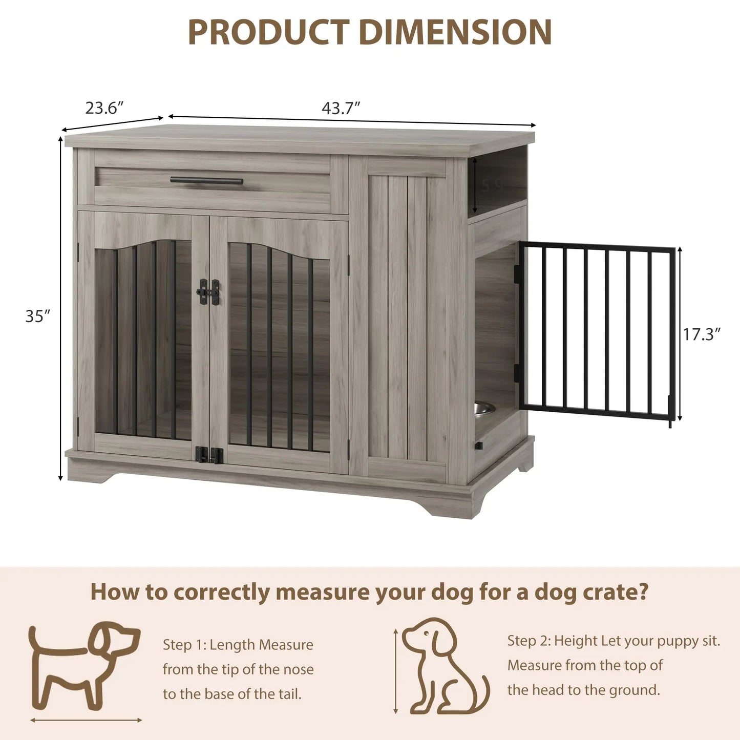 HiMISS Furniture Style Heavy Duty Wooden Dog Crate With Drawer