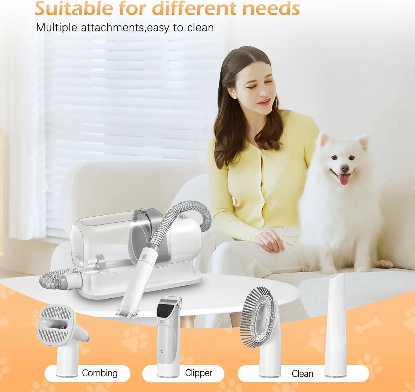 Pet Grooming Vacuum Kit With Low Noise And 5 Tools