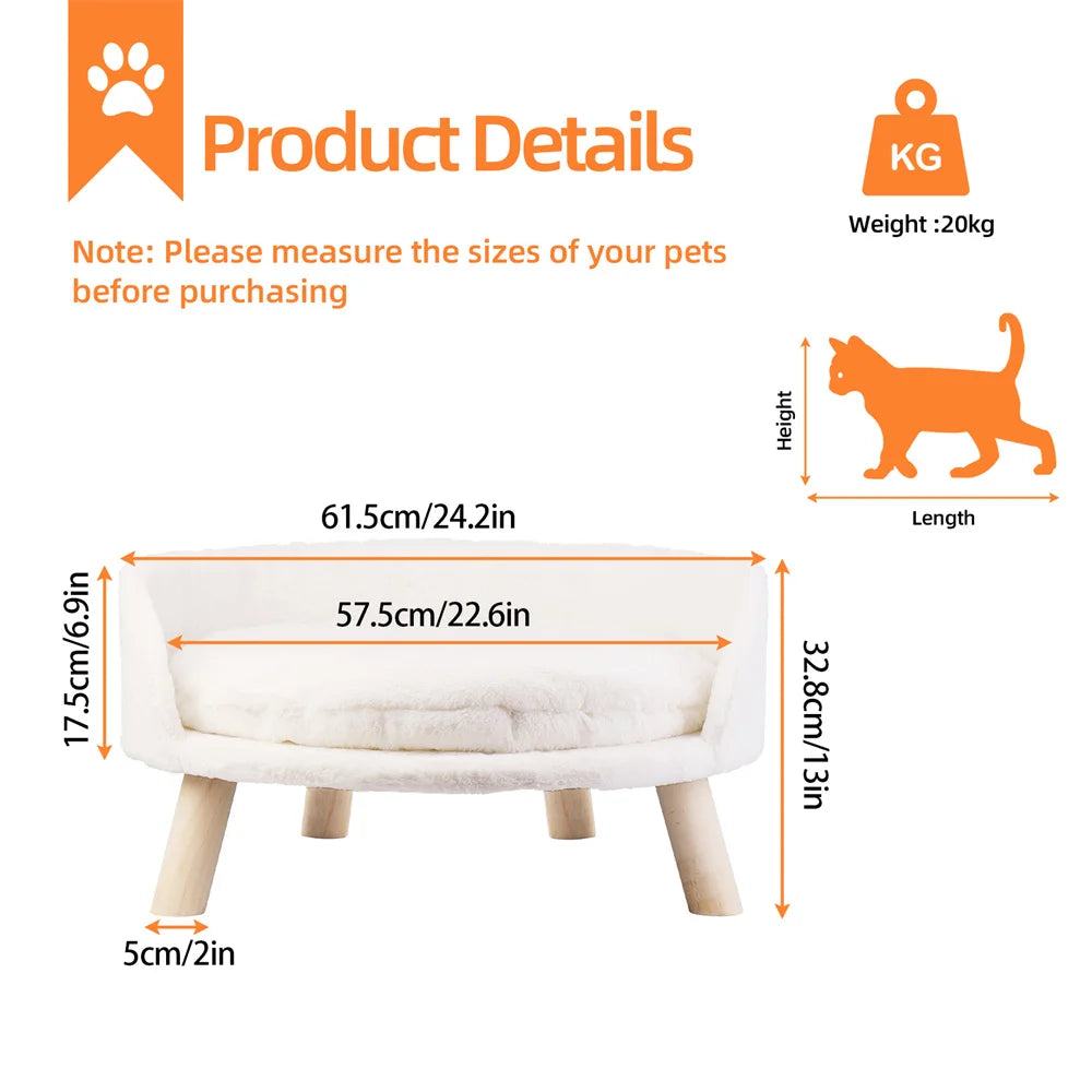 BORWARTC Pet Sofa Bed Elevated Plush Lounger For Dogs Cats