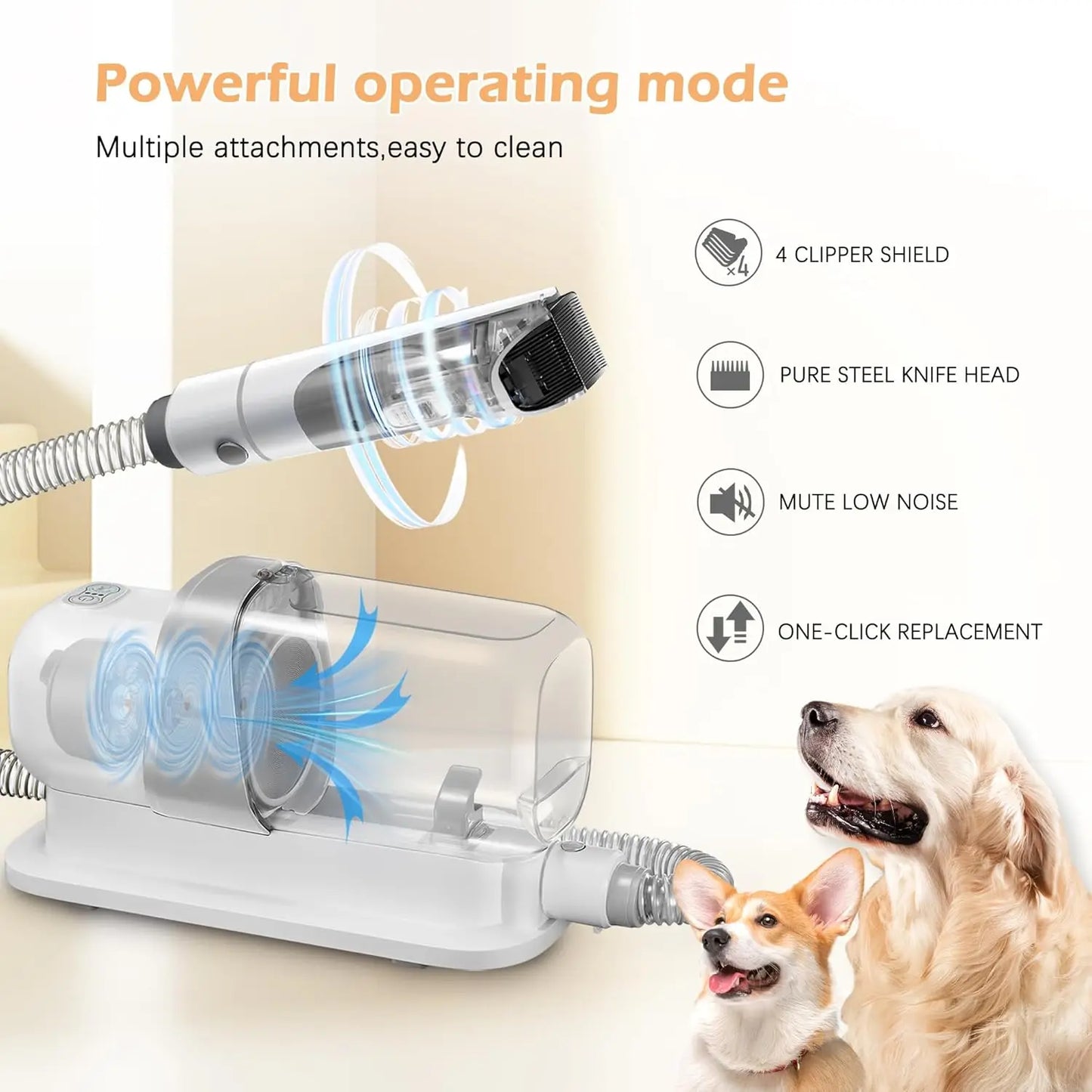 Pet Grooming Vacuum Kit With Low Noise And 5 Tools