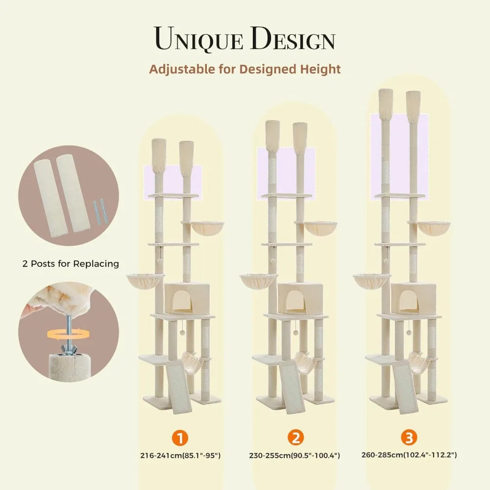 NONECN Floor to Ceiling Cat Tree Tower Adjustable 7-Tier Structure