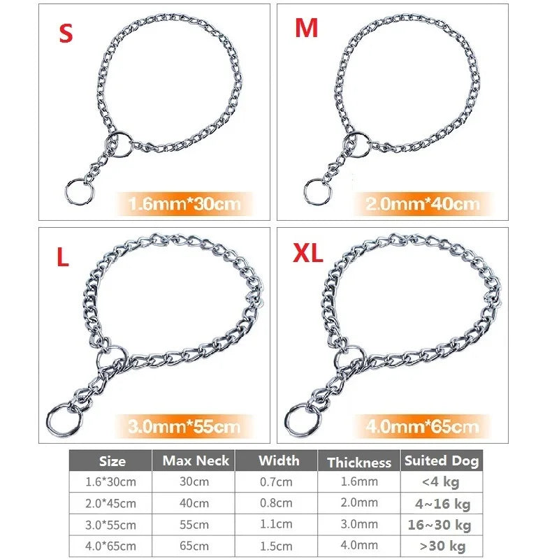 NONECN Stainless Steel Slip Chain Dog Collar Adjustable