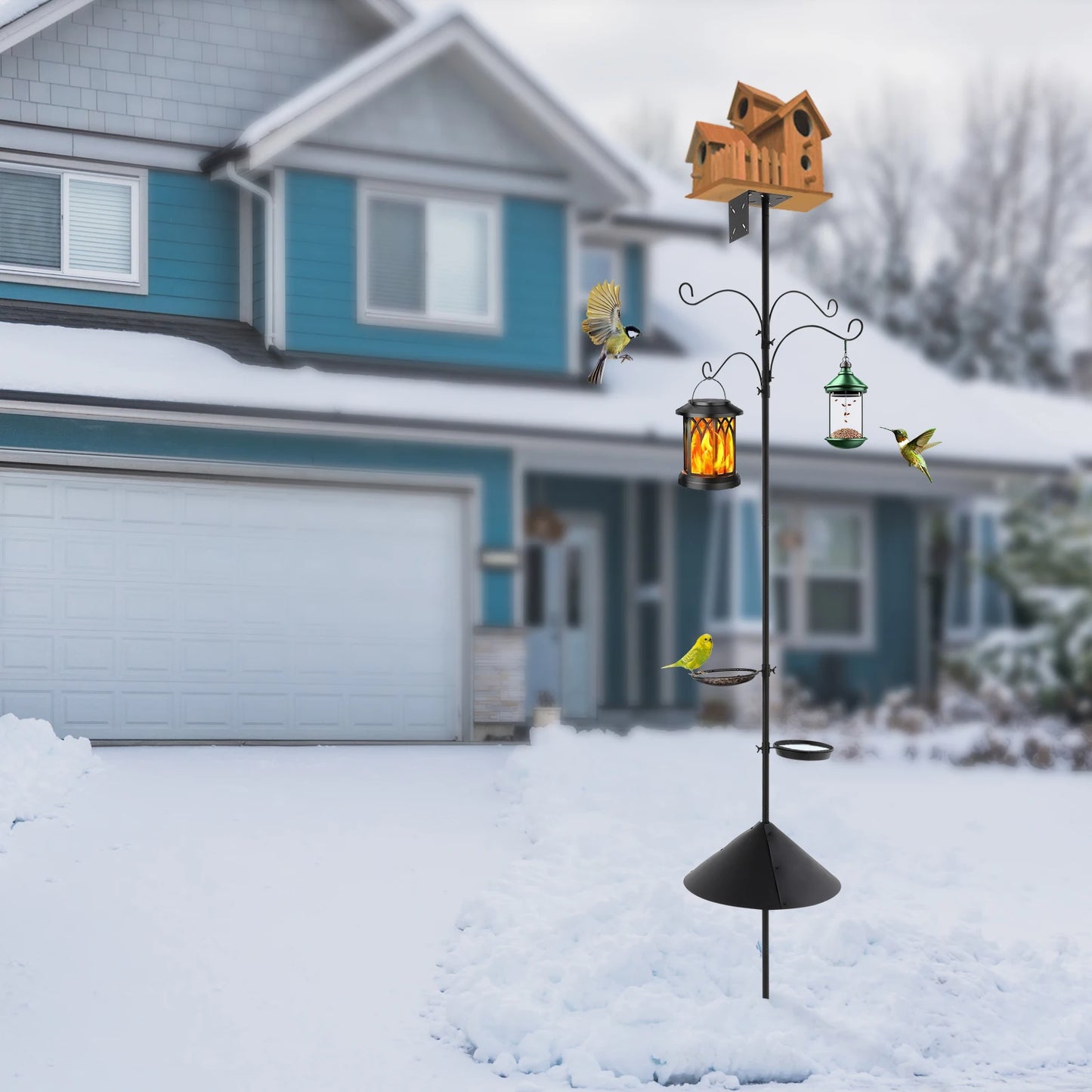 Iron Outdoor Bird Feeder With Adjustable Pole And Squirrel Baffle
