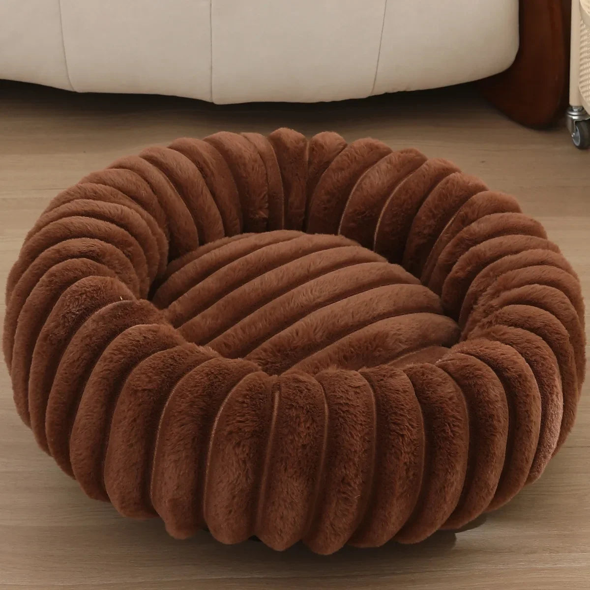Round Plush Pet Bed For Dogs And Cats Winter Warm Cozy