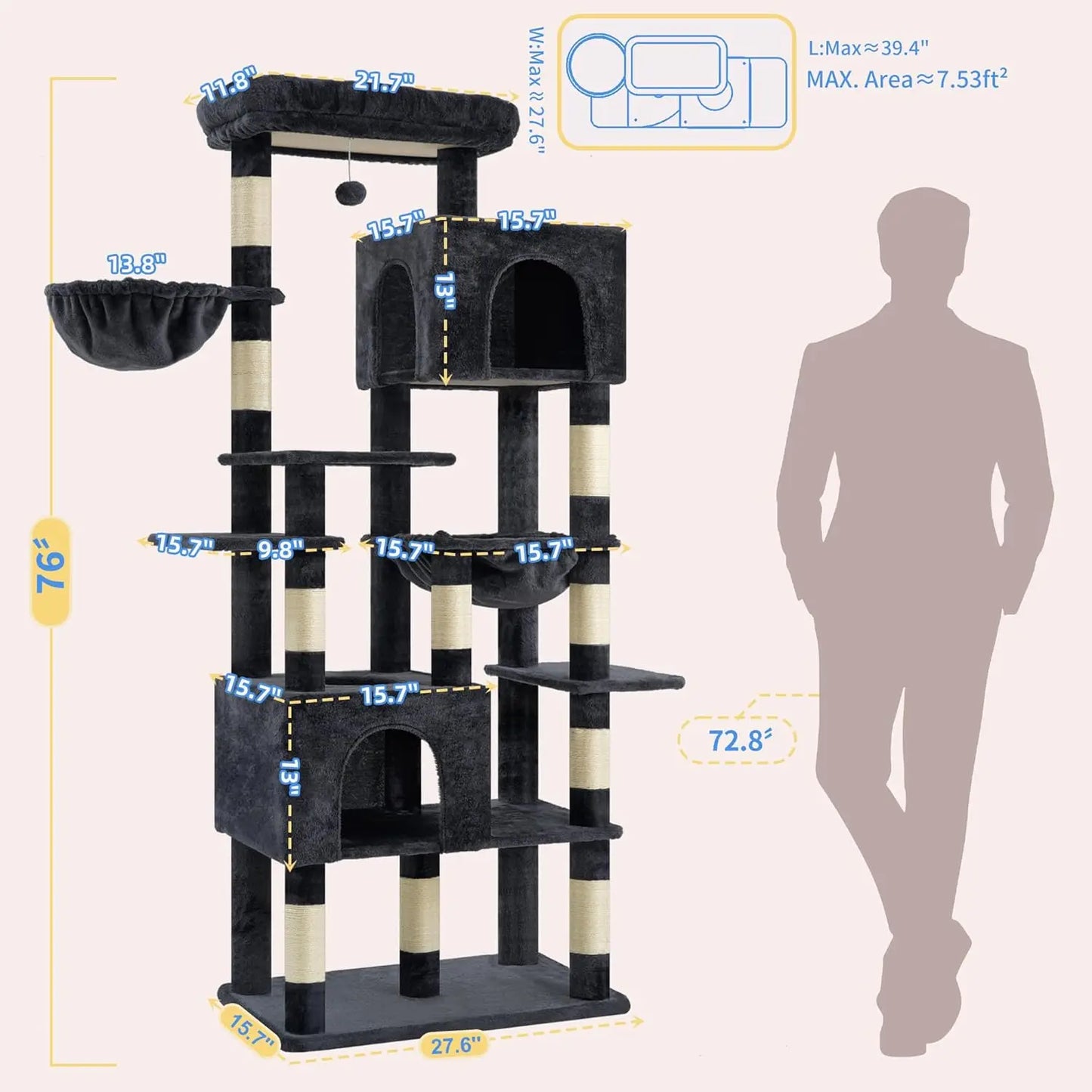 Heavy Duty Cat Tower With Condos Hammocks And Scratching Posts