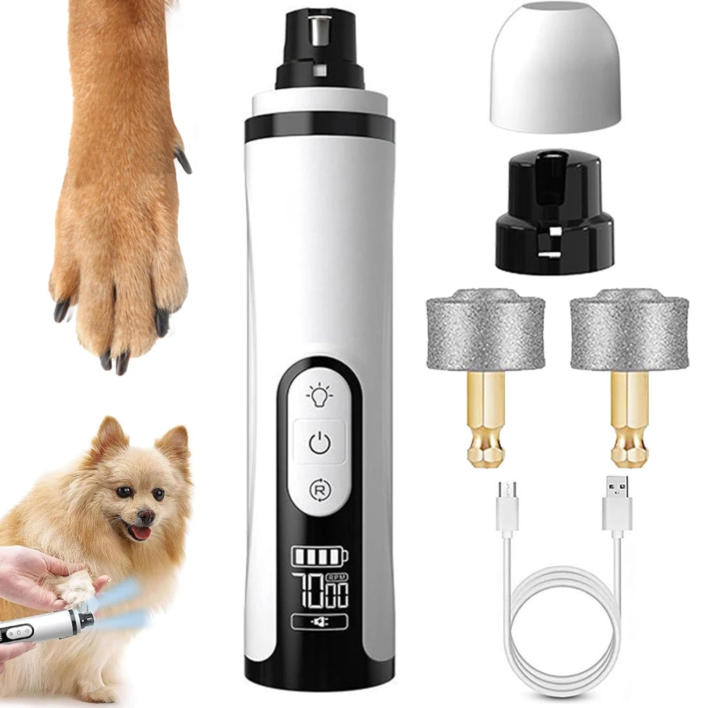 APWIKOGER Electric Pet Nail Grinder Rechargeable Trimmer With 2 Led Lights
