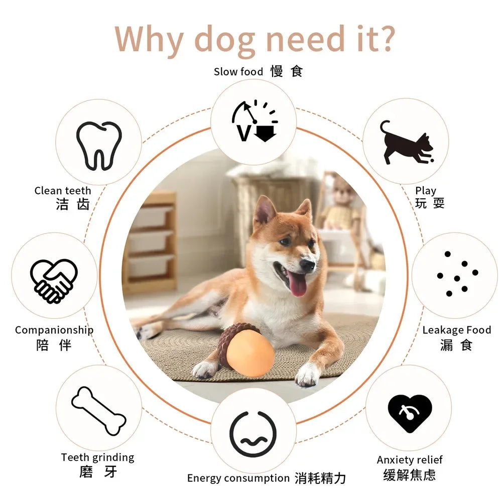Silicone Acorn Puzzle Dog Toy For Slow Feeding And Teething
