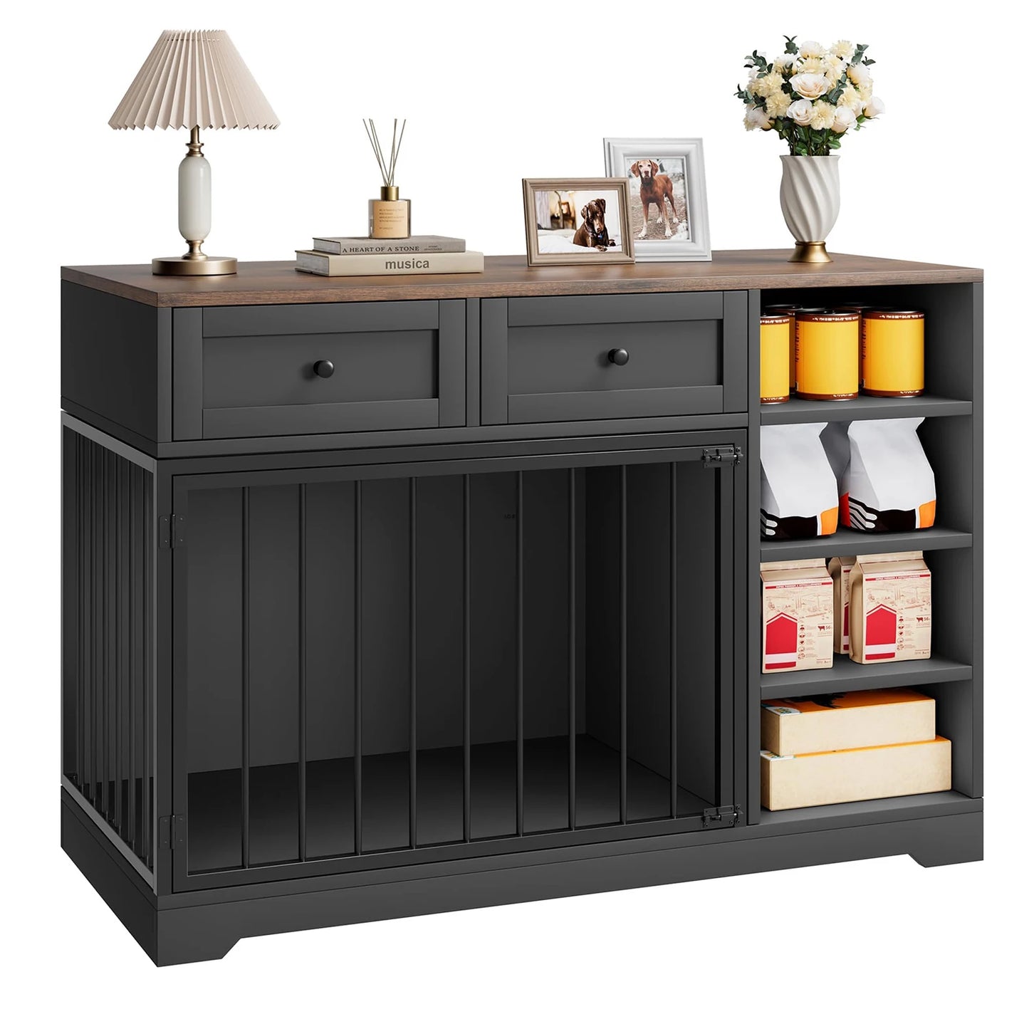 HiMISSDog Dog Crate Furniture TV Stand With Drawers And Shelves