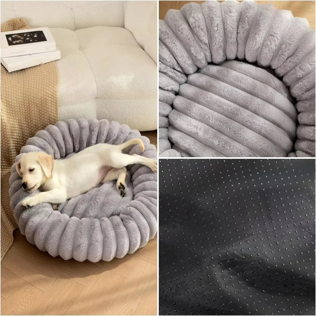 Round Plush Pet Bed For Dogs And Cats Winter Warm Cozy