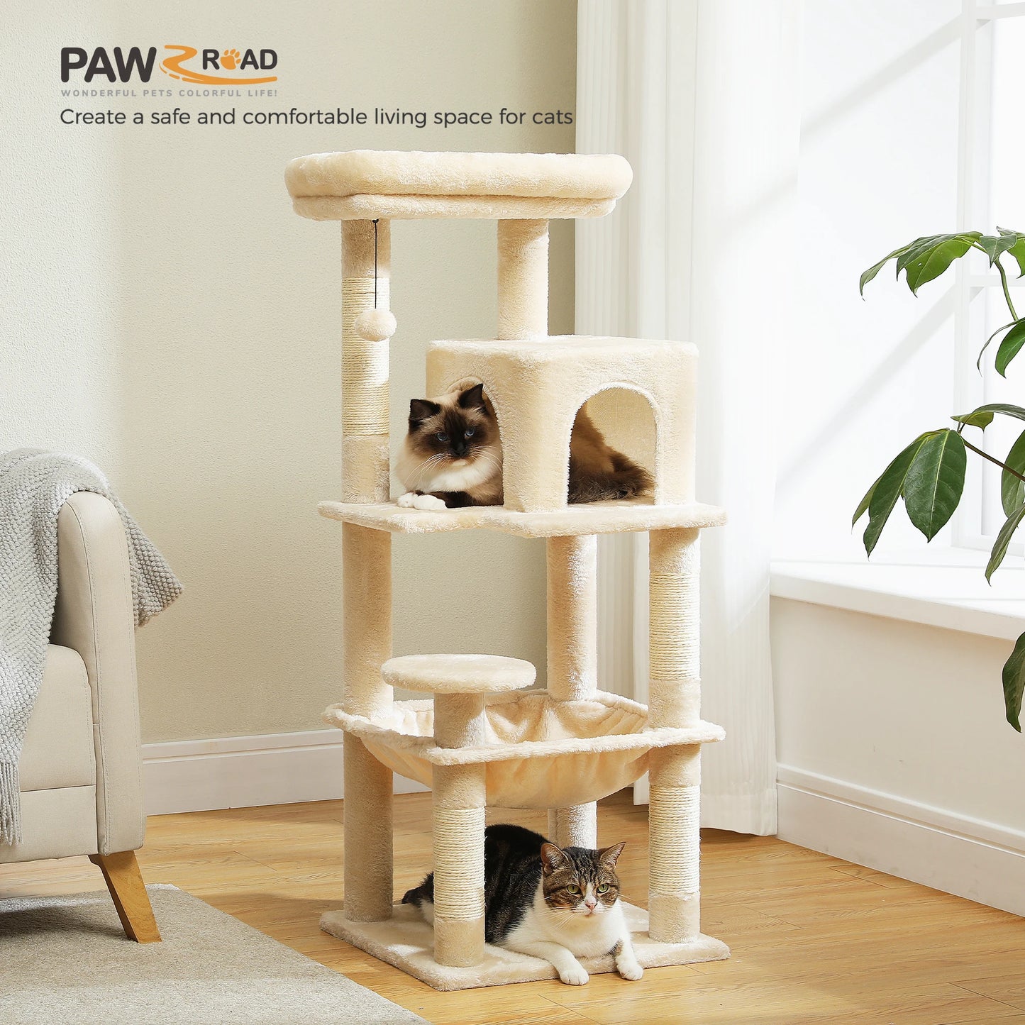 PETEPELACN Cat Tree Indoor Five Level Tower With Metal Frame