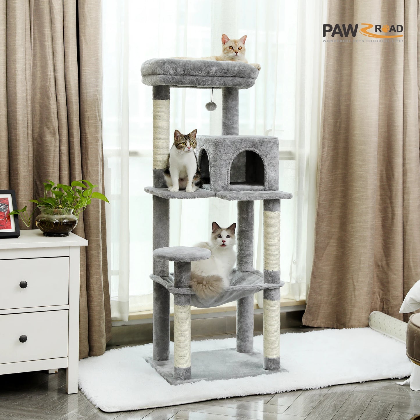 PAWZ Road Cat Tree Indoor 5-Level Tower With Scratching Posts